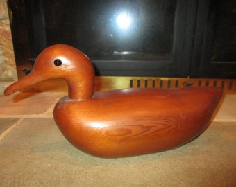 Signed Rodney Morris wood carved duck decoy