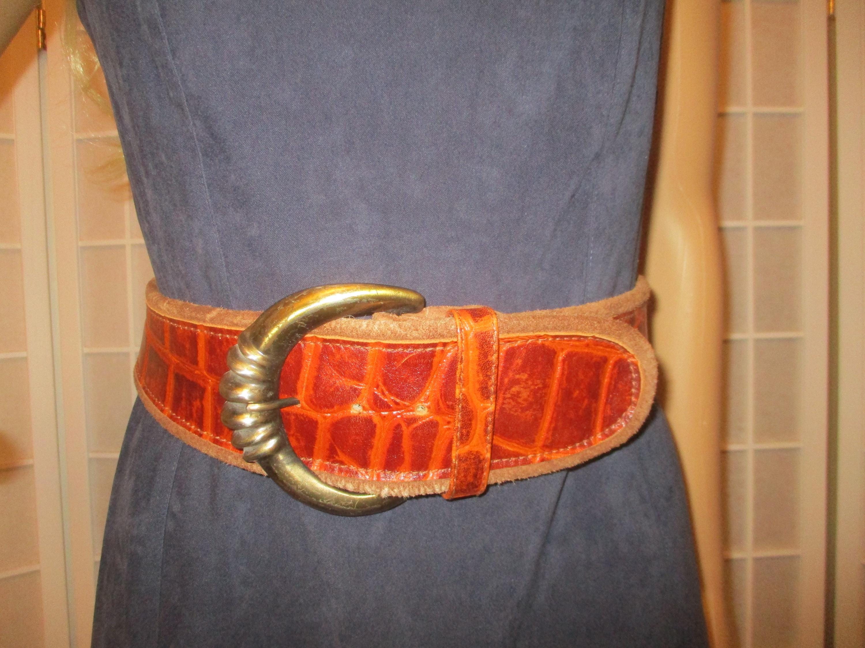 Vintage Express wide leather Croc look belt Express vintage wide croc embossed leather belt | eBay main image 2