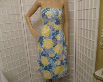 vestido vintage sem alças de algodão com estampa tropical Lilly Pulitzer