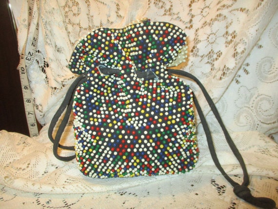 antique beaded drawstring pouch/bag/wristlet - image 5