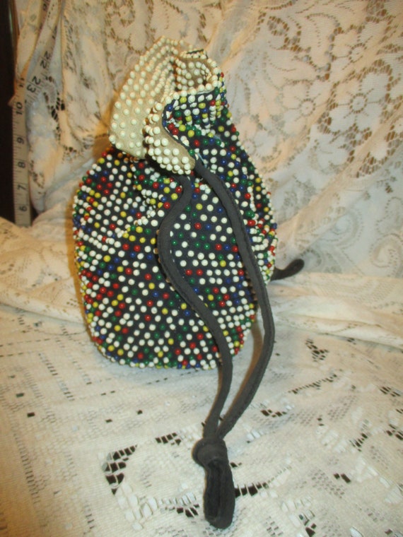 antique beaded drawstring pouch/bag/wristlet - image 6