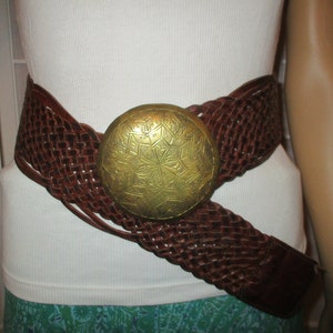 Old Navy, Accessories, Old Navy Brown Woven Braided Leather Brass Oring  Buckle Hip Belt Size Sm