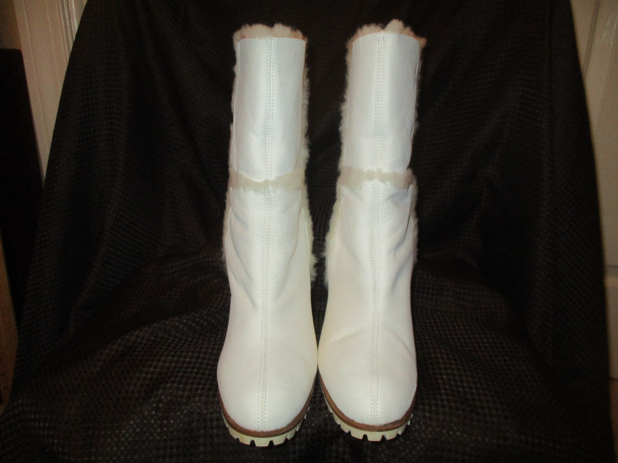 Casadei White Leather and Shearling Ankle Boots 10 1 2 Etsy