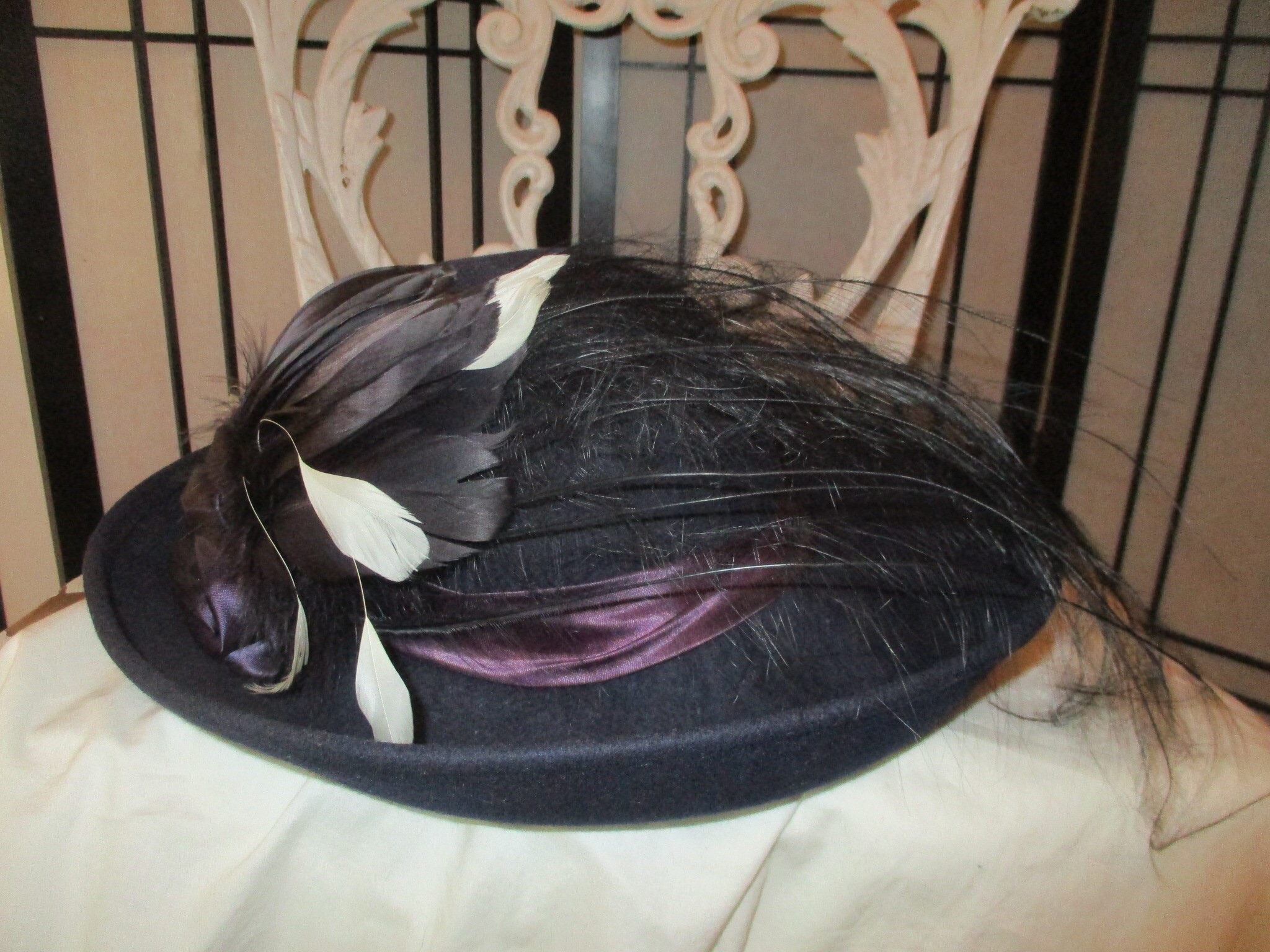 Mr Charles Michael Howard 100% Wool Felt Brimmed Hat w/ Feathers Veil M 7 1/8 Joe Bill Miller Michael Howard Feathered Wool Felt Hat - Etsy main image 4