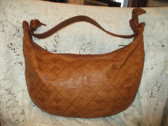 geometric embossed leather hobo - image 1
