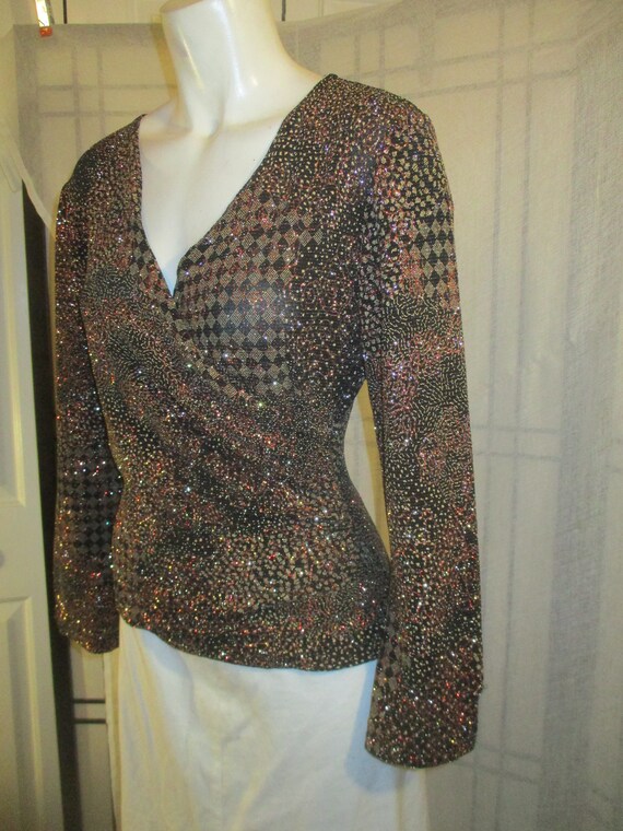 MSK mock wrap stretchy glitter long sleeve night … - image 3