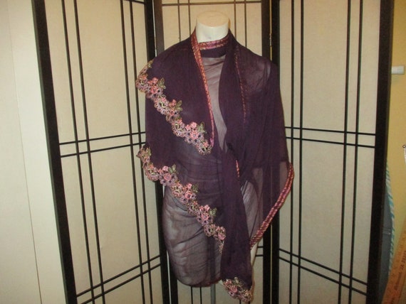 huge sheer silk crepe embroidered wrap - image 2