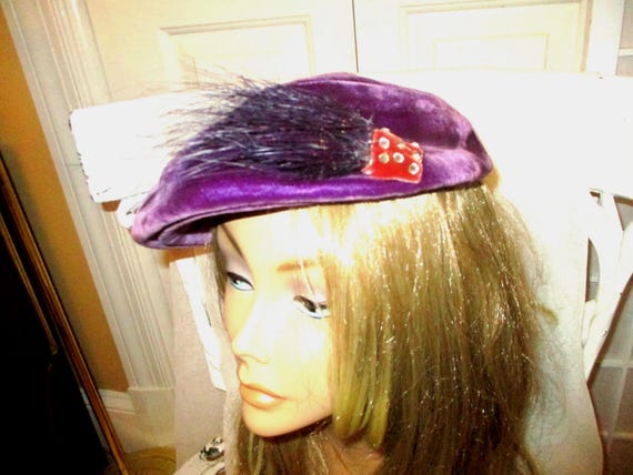 Woodward & Lorthrop purple velvet hat