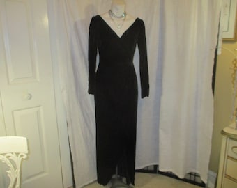 Carmen Marc Valvo long sleeve mock wrap velvet evening gown