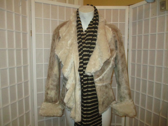 Pamala McCoy distressed faux leather/faux fur coat - image 8