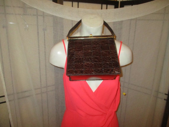 Lesco croc embossed studded patchwork satchel - image 2