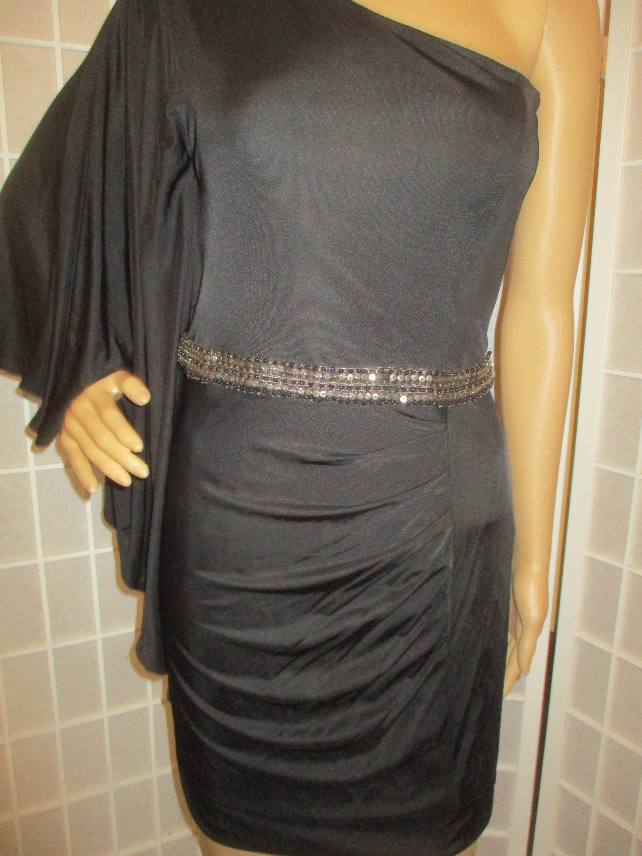 cache black dress one shoulder Vintage Cache black one shoulder bodycon dress