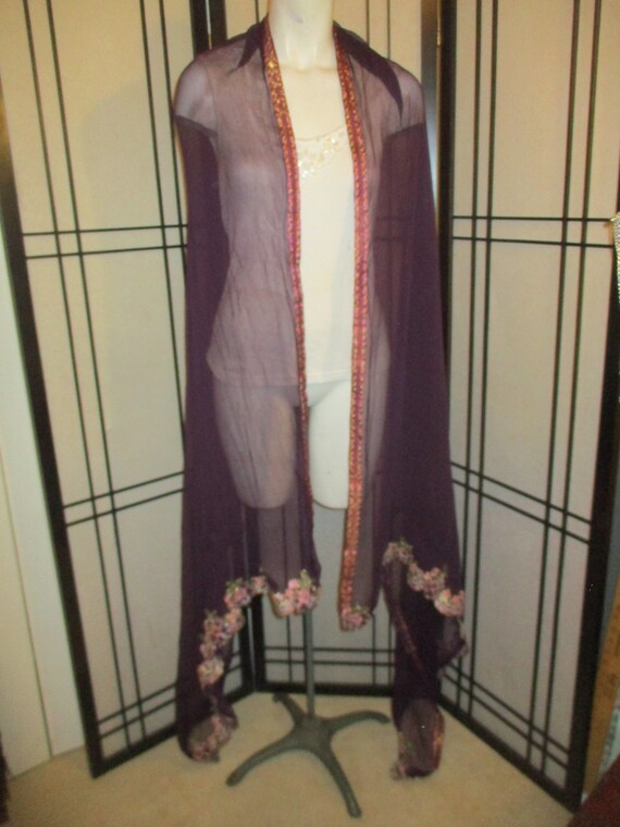 huge sheer silk crepe embroidered wrap - image 5