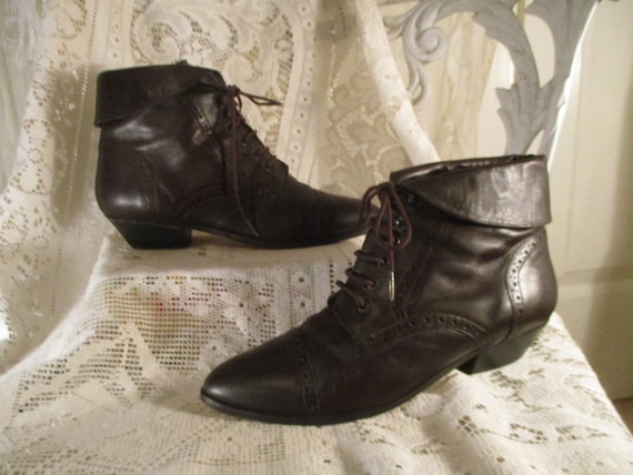 Mainframe leather ankle lace up granny boots