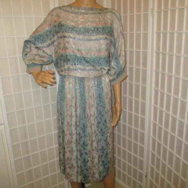 vintage Montaldo's silk jacquard blouson 3/4 sleeve dress