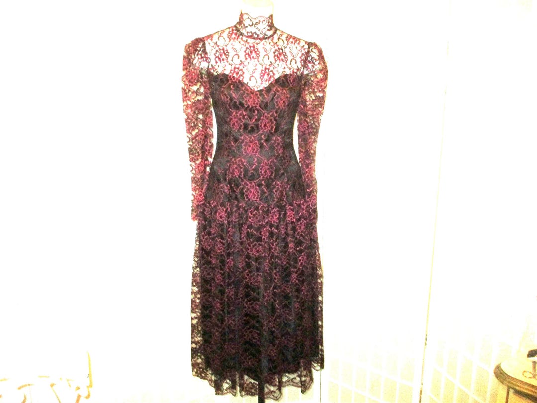 contempo ladies dresses Casuals Mock Neck Long Sleeve Sheer Lace Cocktail/party/prom Dress MARCHSALE