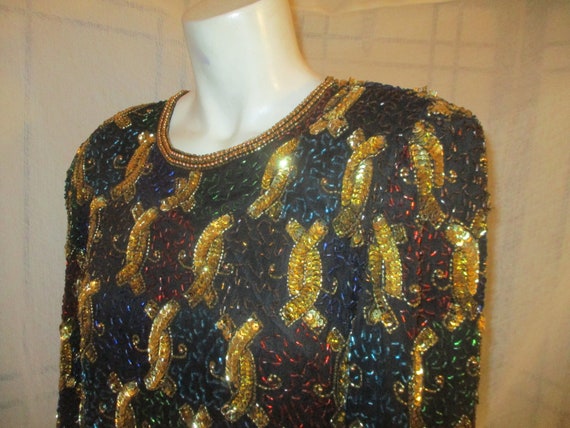 Lawrence Kazar sequined beaded long sleeve top - image 10