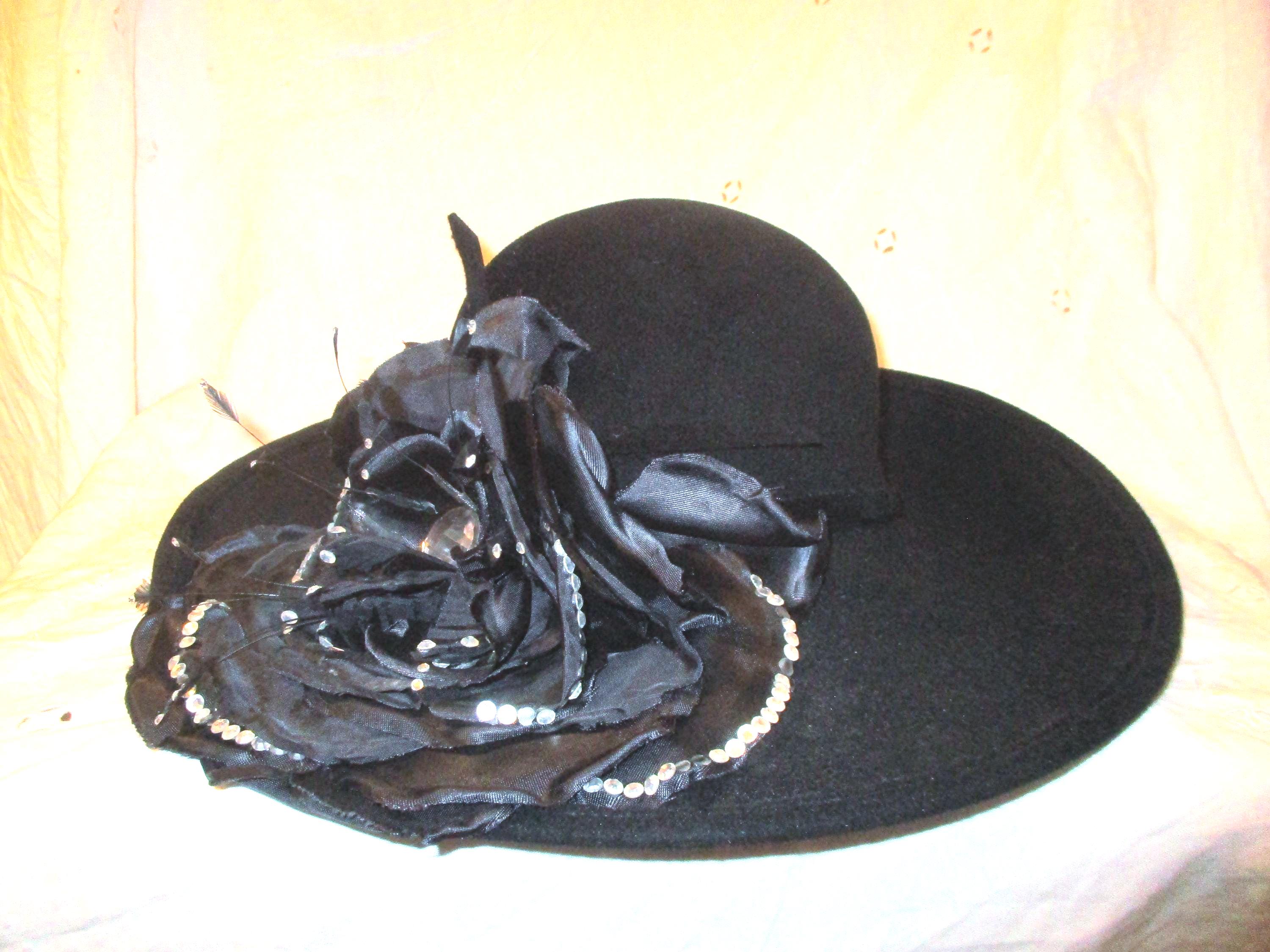 Jack McConnell Wool Feather Cream Black Rhinestone Dress Hat Jack Mcconnell Hats - Etsy main image 4