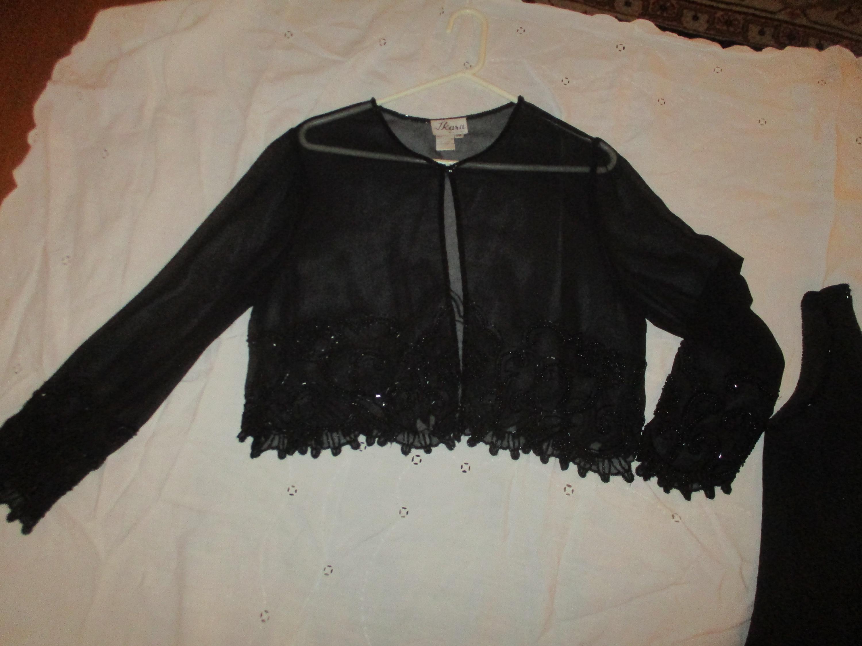 j kara beaded jacket dress J Kara Beaded Black Dress and Jacket Set