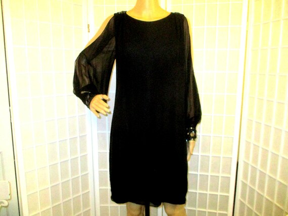 Aidan Mattox silk open shoulder beaded long sleeve dress