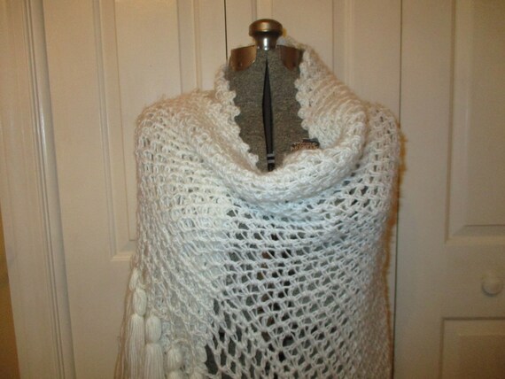 crocheted tassel fringed shawl - image 3