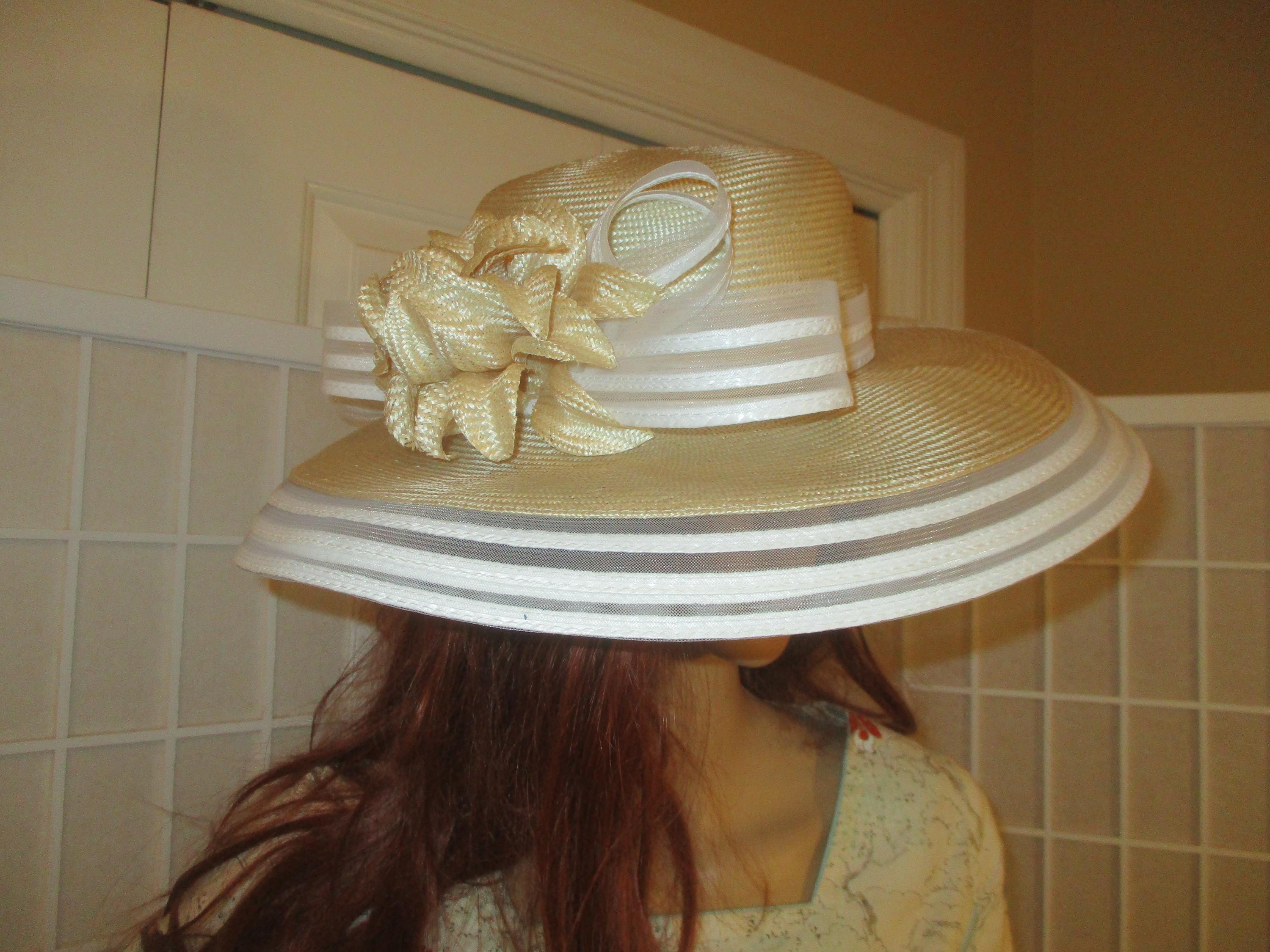 1960s Mr. John Jr. Wide-Brimmed Straw Sun Hat w/Ribbon &‎ Bow Hats by Mr John - Etsy main image 4