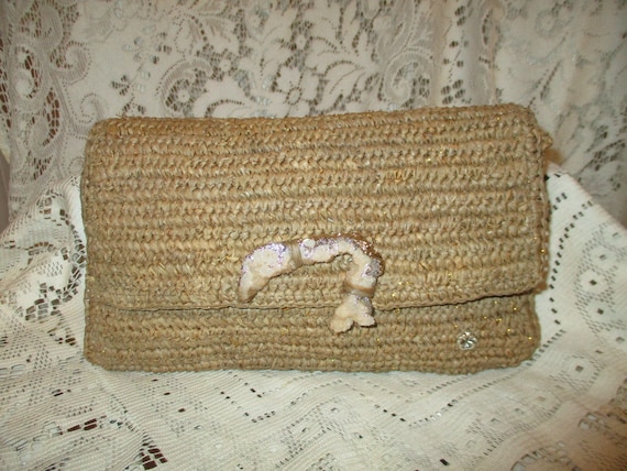 Flora Bella crochet raffia clutch - image 1