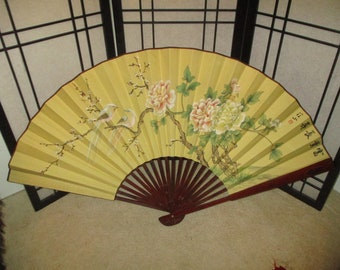 15 inch Folding Wall Fan Chinese water color Hand painted  Large Bamboo frame 