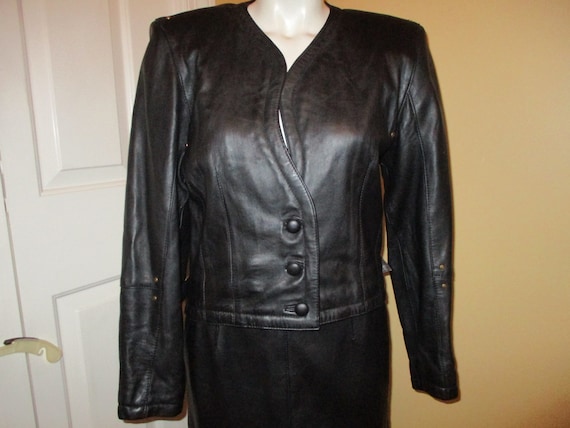 Tailleur jupe vintage en cuir noir clout Etsy France