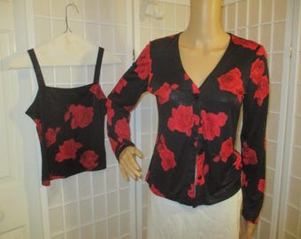 Gantos rote Rosen Strickjacke Vintage Set
