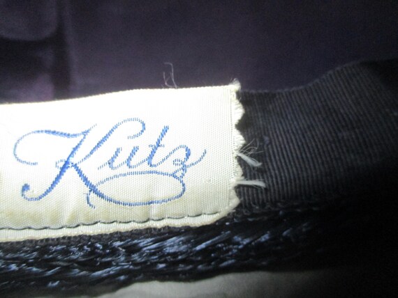 Kutz vintage navy and natural straw cloche hat - image 8