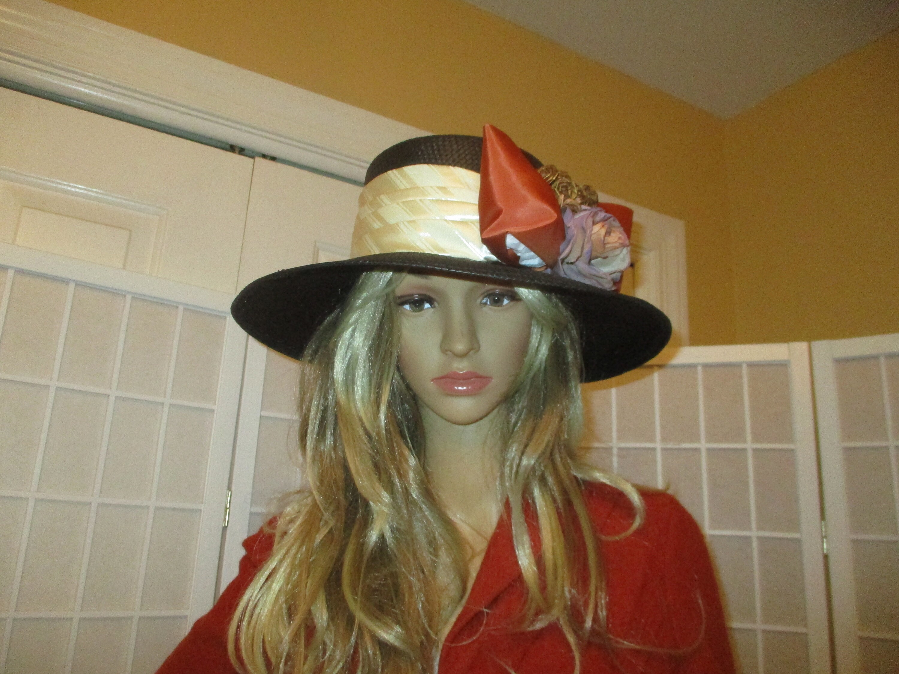 Whittall & Shon Straw Hat Whittall & Shon vintage wide brim straw & lace derby/church  main image 2