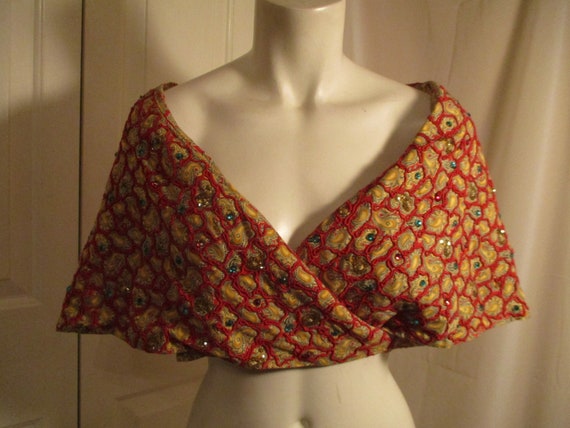 Antique handmade shawl/vest with rhinestones & se… - image 1