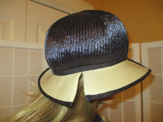 Kutz vintage navy and natural straw cloche hat - image 2