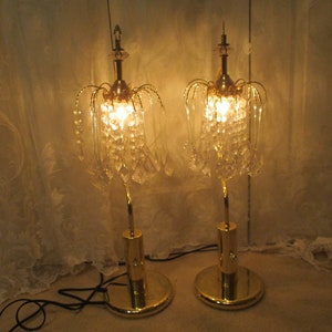 retro acrylic crystal tall waterfall pair table lamps