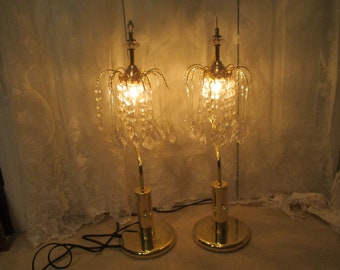 retro acrylic crystal tall waterfall pair table lamps