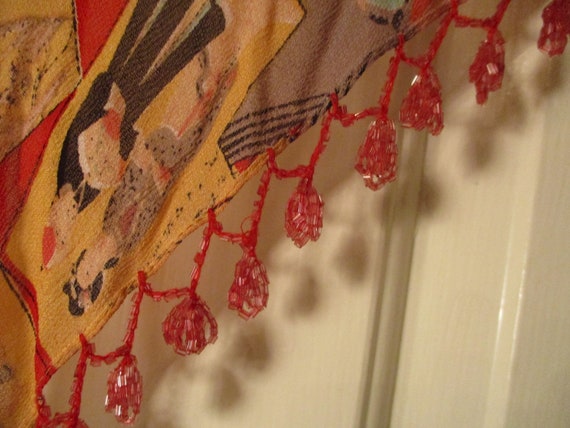 Japenese silk crepe beaded fringe shawl - image 6