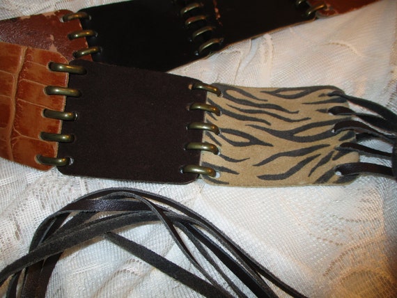 fringed leather patch belt - image 4