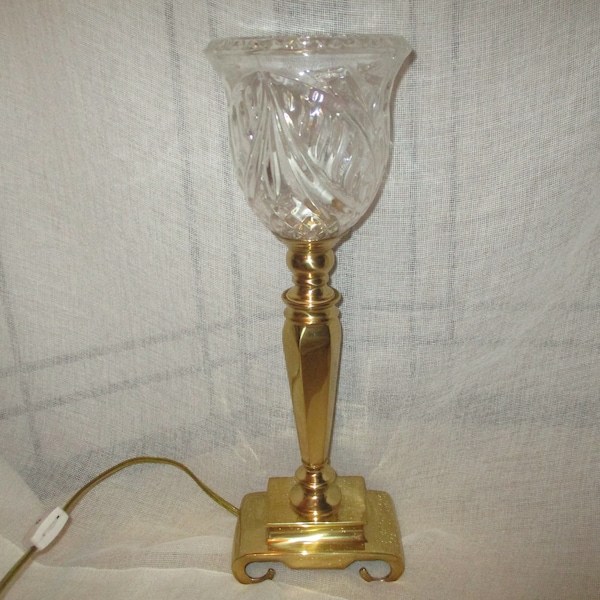 Solid brass with pressed glass shade buffet torch lamp