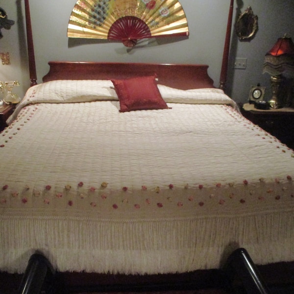 fringed quilted handmade custom made king/queen bedspread