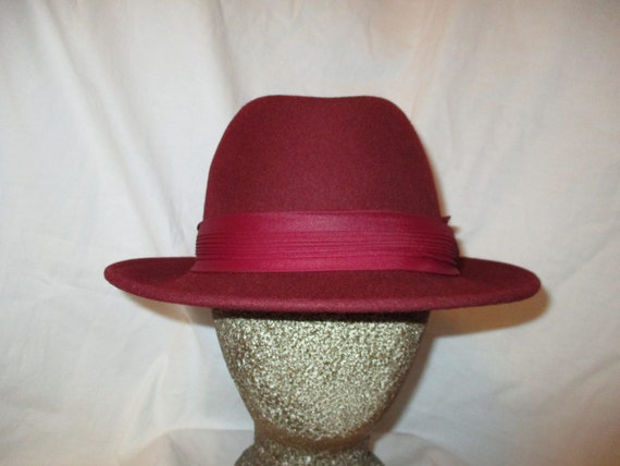 Geo W Bollman Burgundy Wool Felt Fedora - Etsy display picture 2