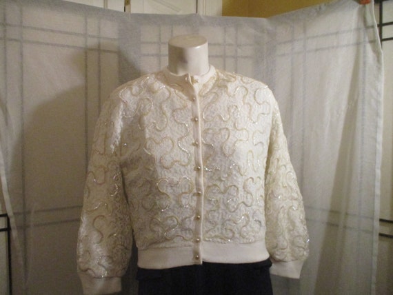 Jaymar knitwear sequined lace cardigan sweater - image 1