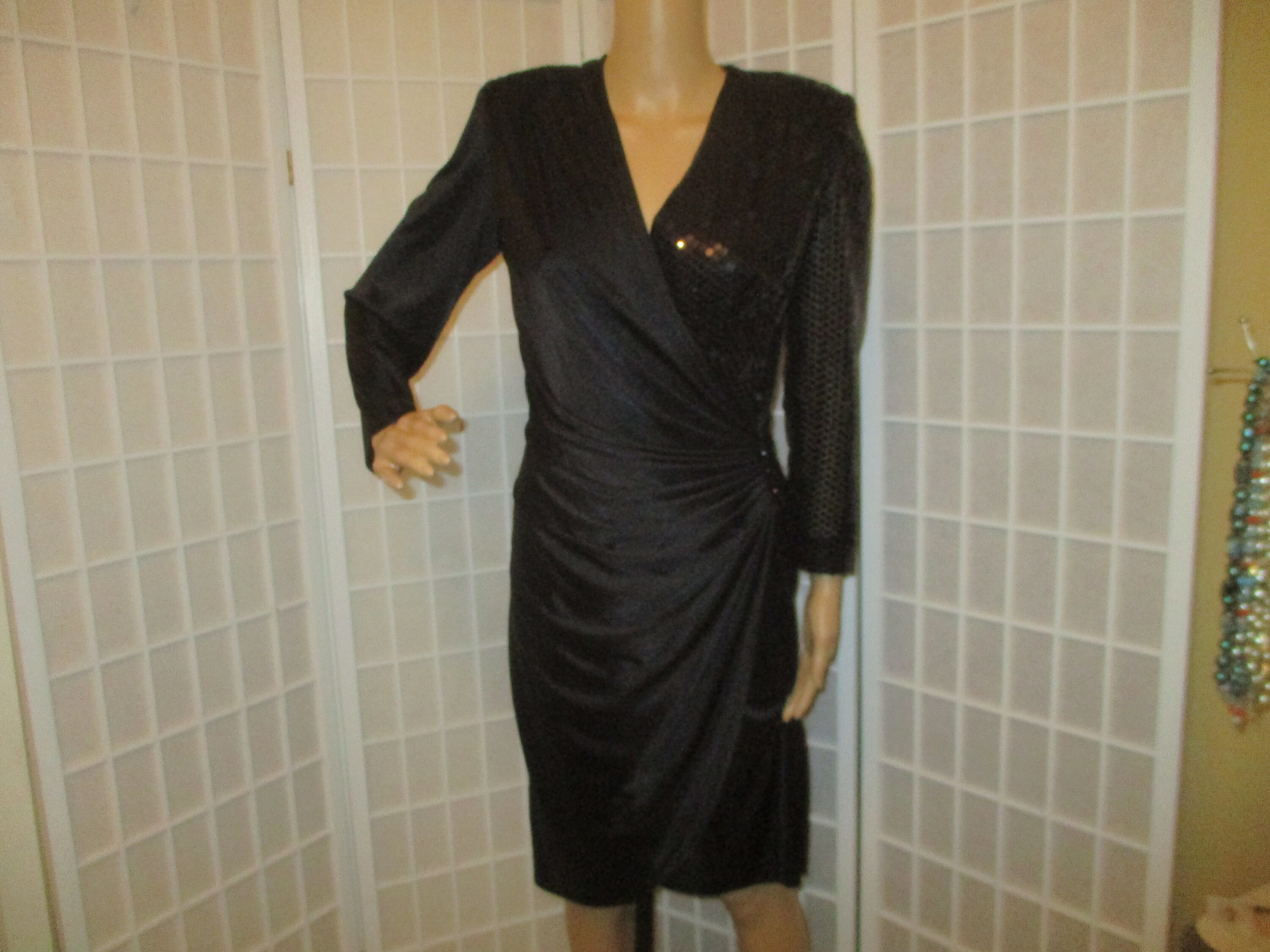 Taurus Nights Slink Knit Black Wrap Cocktail, Party Dress - Etsy