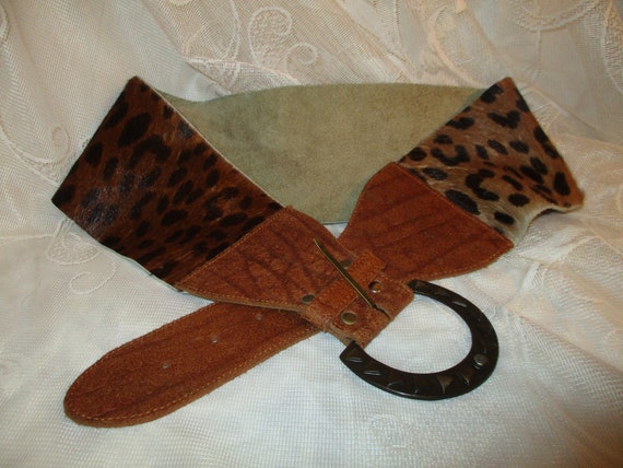 X wide leopard print cow fur leather belt