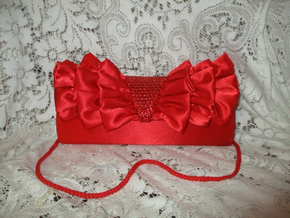 Jessica McClintock ruffled red satin clutch - image 3