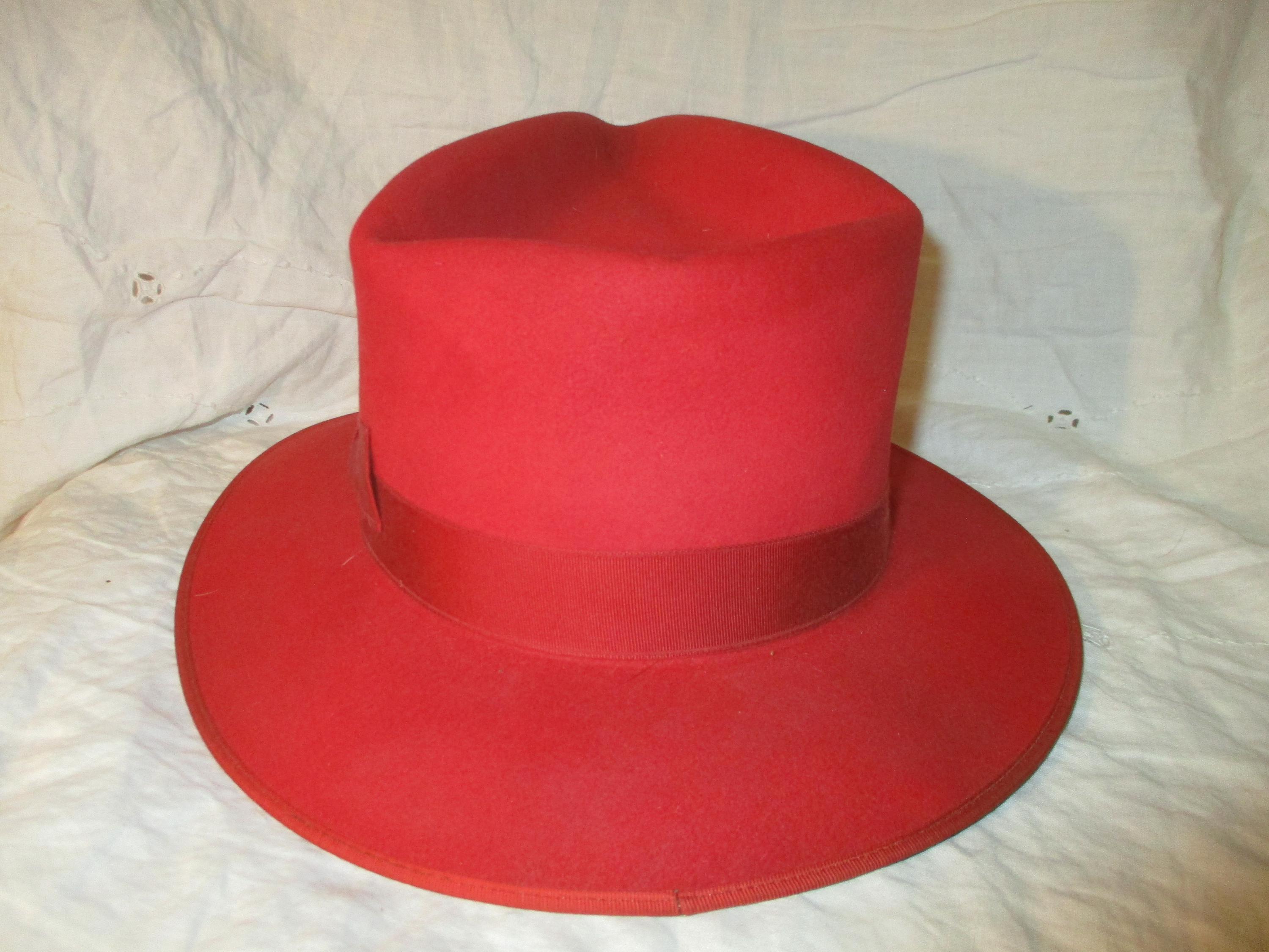 Beaver Brand Hats Vintage Distressed Red 5X Fur Felt Fedora  display picture 3