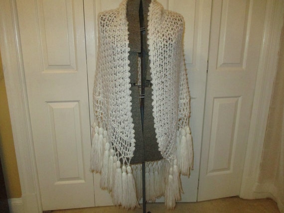 crocheted tassel fringed shawl - image 1