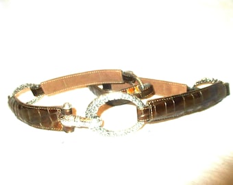 Brighton vintage lackbälte med krokodilpräglat läder