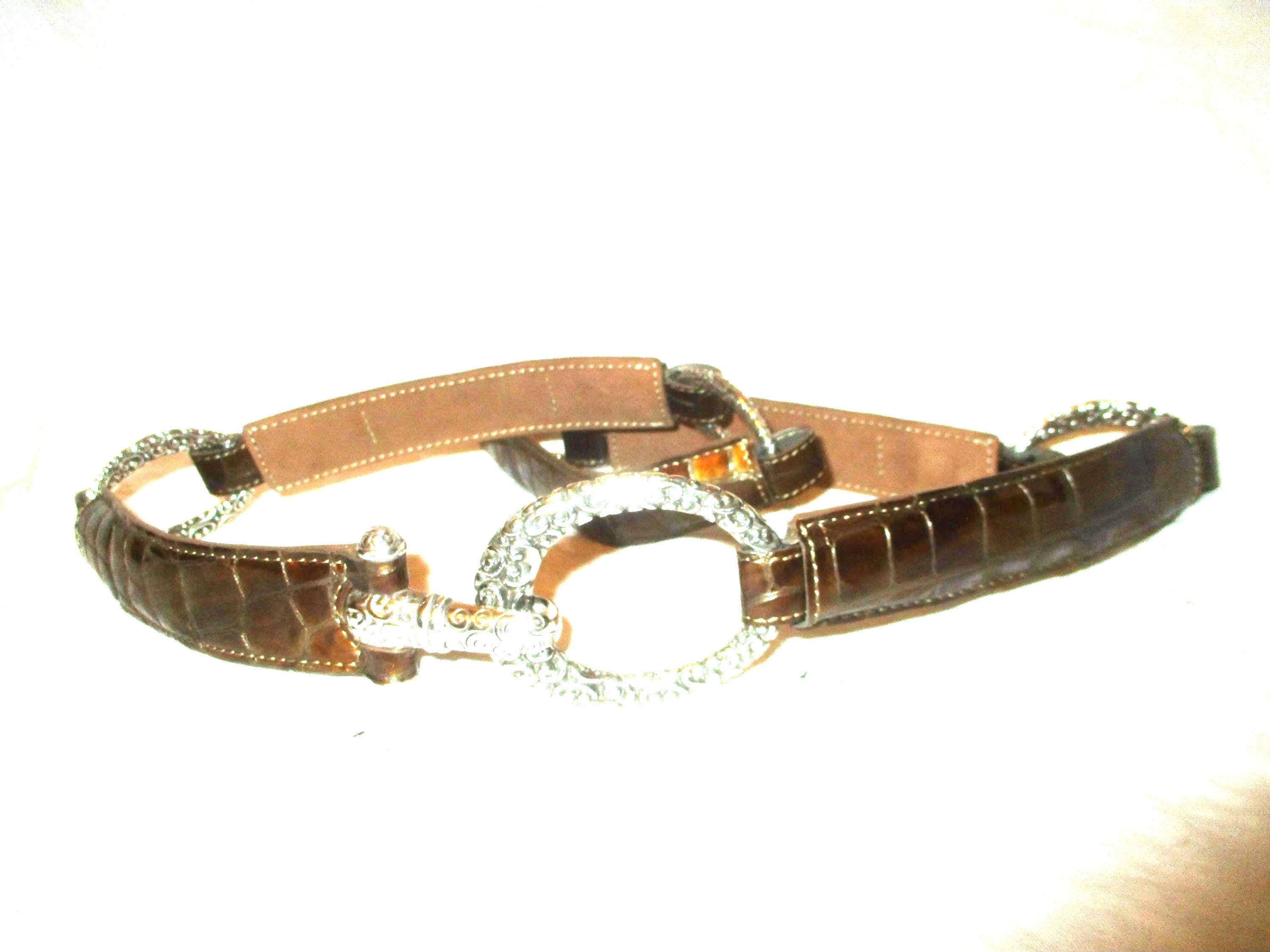 VTG Brighton Belt XL Ivory Croc Leather Gold Buckle 90\'s Western Boho Brighton Belt – Shop Monica Rose main image 2