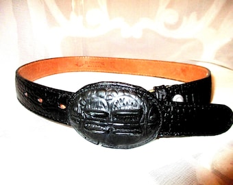 Black Leather Croc Embossed Wide Western Belt Woven Wrapped  display picture 3